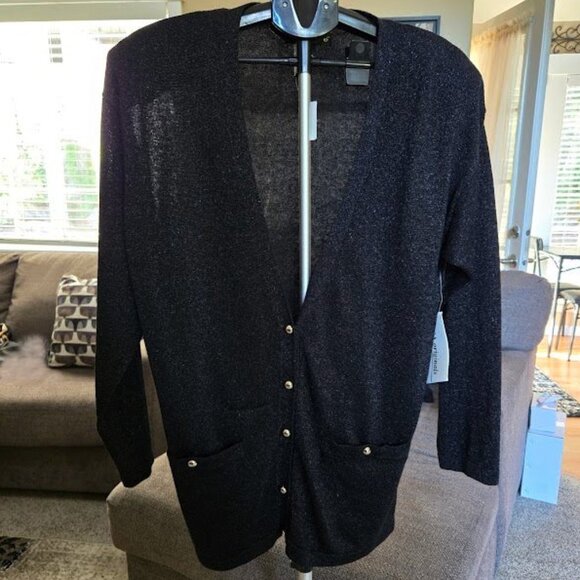 NWT Lisa Originals black metallic shimmer button up oversized cardigan sz medium - Picture 1 of 3